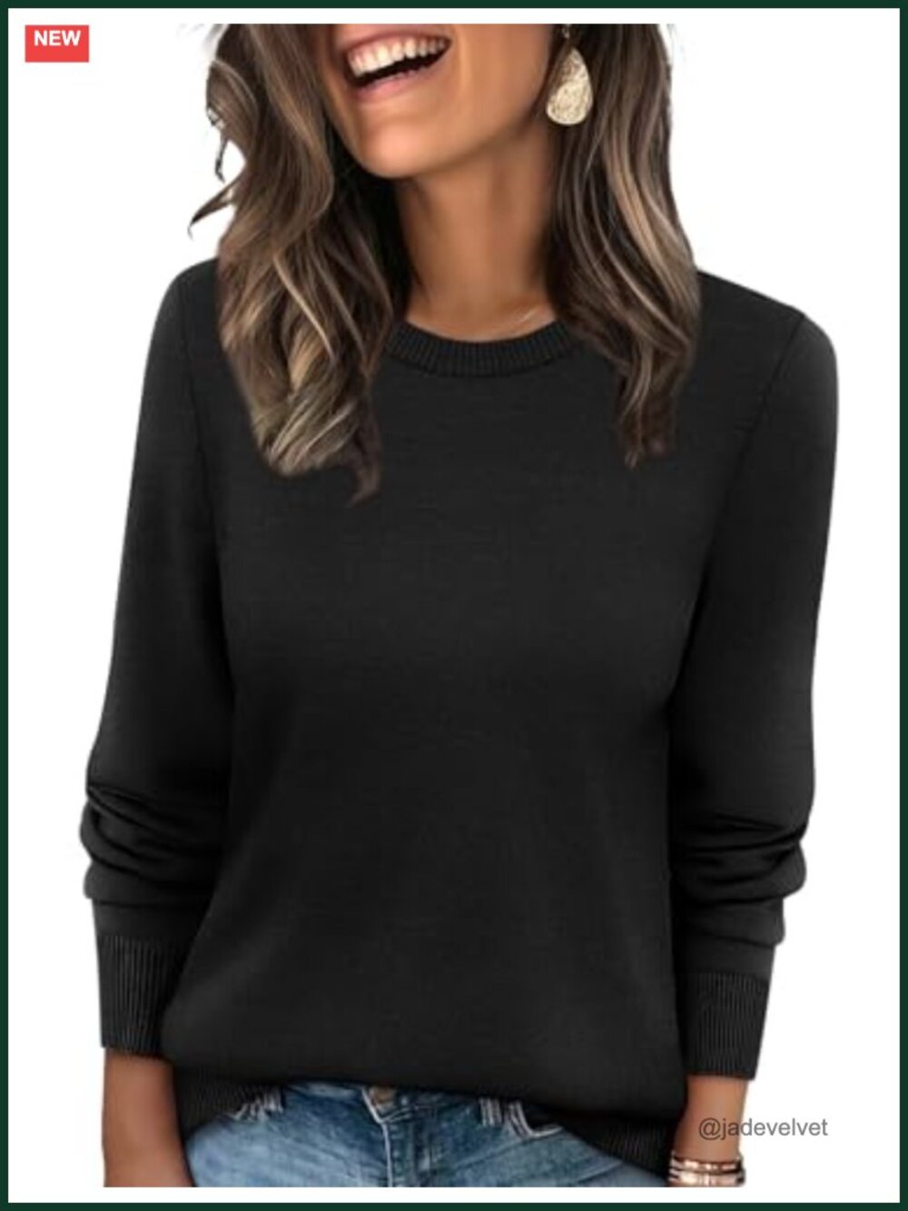 Women's Lightweight Pullover Sweater Crew Neck Long Sleeve Ribbed Knit Fall Top